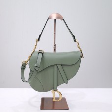 Dior saddle 25.5*20*6.5cm green gold leather