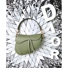 Dior saddle 25.5*20*6.5cm gold green leather