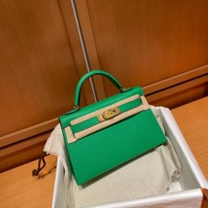 Hermes Mini Kelly 2 19cm green gold Epsom leather