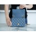 Chanel Classic flap 23K 13×18×7cm gold ball blue lambskin