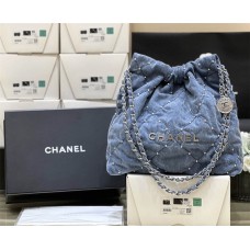 CHANEL 22 SMALL HANDBAG DENIM  AS3260 Size: 35*37*7cm 2024 New