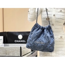 CHANEL 22 SMALL HANDBAG DENIM  AS3260 Size: 35*37*7cm 2024 New