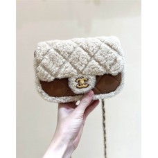 Chanel Flap bag, Shearling lambskin & gold-tone metal AS514800 Size 12*18*6cm 2025 new 