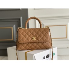 Chanel Classic Coco Handle, small size 24cm flap bag, caramel, with stitched edges, gold-tone hardware, caviar leather, Hass Factory leather, 24x14x10cm