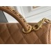 Chanel Classic Coco Handle, small size 24cm flap bag, caramel, with stitched edges, gold-tone hardware, caviar leather, Hass Factory leather, 24x14x10cm