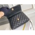 Chanel Classic Coco Handle, small size 24cm flap bag, black lizard skin handle, gold-tone hardware, caviar leather, Hass Factory leather, 24x14x10cm