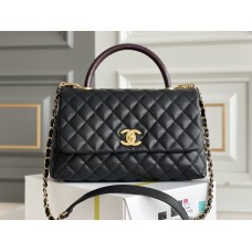 Chanel Classic Coco Handle, medium size 29cm flap bag, red lizard skin handle, black caviar leather, champagne gold hardware, Hass Factory leather, 29x18x12cm