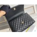 Chanel Classic Coco Handle, medium size 29cm flap bag, red lizard skin handle, black caviar leather, champagne gold hardware, Hass Factory leather, 29x18x12cm