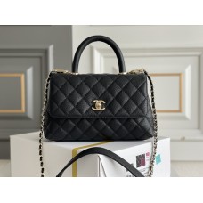 Chanel Classic Coco Handle Small 24cm with Black Lizard Skin Handle Flap Bag in Black, Champagne Gold Hardware, Seamless Stitching, Caviar Leather, Hass Factory Leather, Dimensions: 24x14x10cm.