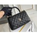 Chanel Classic Coco Handle Small 24cm with Black Lizard Skin Handle Flap Bag in Black, Champagne Gold Hardware, Seamless Stitching, Caviar Leather, Hass Factory Leather, Dimensions: 24x14x10cm.