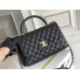 Chanel Classic Coco Handle Medium 29cm with Black Lizard Skin Handle Flap Bag in Black, Champagne Gold Hardware, Seamless Stitching, Caviar Leather, Hass Factory Leather, Dimensions: 29x18x12cm.