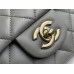 Chanel 22A Classic Flap Bag Mini 20 with Top Handle, Lambskin Leather in Gray, Champagne Gold Hardware, Hass Factory Leather, Dimensions: 20x12x9cm.