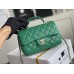 Chanel 22A Classic Flap Bag Mini 20 with Top Handle, Lambskin Leather in Green, Champagne Gold Hardware, Hass Factory Leather, Dimensions: 20x12x9cm.