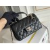 Chanel 22P Classic Flap Bag Mini 20 with Top Handle, Lambskin Leather in Black, Champagne Gold Hardware, Hass Factory Leather, Dimensions: 20x12x9cm.