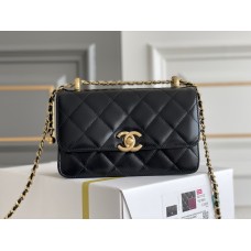 Chanel Classic Flap Bag with Double Gold Ball, Mini 19cm, Black, Gold Hardware, Lambskin Leather, Hass Factory Leather, Dimensions: 12x19x8cm.