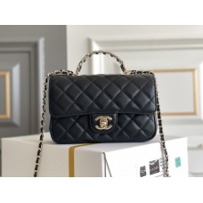 Chanel Classic Flap Bag with Top Handle, adorned with Rhinestones, Mini 18, Lambskin Leather, Hass Factory Leather, Dimensions: 13x18x7cm.