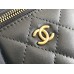 Chanel Vanity Case with Lipstick Holder, Gold Hardware, Gold Ball, Black with Gold Hardware, Mini 11, Lambskin Leather, Hass Factory Leather, Dimensions: 9x11x7cm.