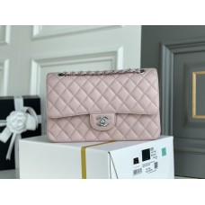 Chanel Classic Flap Bag in Pink with Silver Hardware, Lambskin Leather, Medium 25x16x7cm.