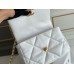 Chanel 19 Bag in White with Gold Hardware, Small 26, Lambskin Leather, Hass Factory Leather, 26x16x9cm.