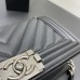 Chanel Le Boy Bag, Medium 25, Calfskin Leather, Vertical Quilted, Black with Silver Hardware, 25cm.