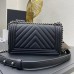 Chanel Le Boy Bag, Medium 25, Calfskin Leather, Vertical Quilted, Black with Silver Hardware, 25cm.