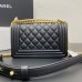 Chanel Le Boy Bag, Small 20, Calfskin Leather, Black with Gold Hardware, 20cm.