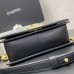 Chanel Le Boy Bag, Medium 25, Calfskin Leather, Black with Gold Hardware, 25cm.