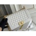 Chanel Le Boy Bag, Medium 25, Caviar Leather, White with Gold Hardware, 25cm.