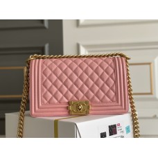 Chanel Le Boy Bag, Medium 25, Caviar Leather, Pink with Gold Hardware, 25cm.