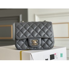 Chanel Classic Flap bag Mini 17 Grey Champagne Gold Hardware Lambskin Hass Factory leather 14x17x8cm