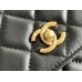 Chanel WOC Black Gold Hardware Camellia Clasp Lambskin Hass Factory leather 12x19x3.5cm