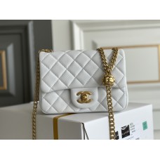 Chanel Classic Flap bag Mini 17 White Gold Hardware Camellia Clasp Lambskin Hass Factory leather 14x17x8cm