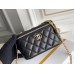 Chanel Long Box Makeup Bag Vanity Box Black Gold Hardware Lambskin Hass Factory leather 10x17x8cm