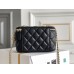 Chanel Long Box Makeup Bag Vanity Box Black Gold Hardware Lambskin Hass Factory leather 10x17x8cm