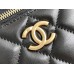 Chanel Long Box Makeup Bag Vanity Box Black Gold Hardware Lambskin Hass Factory leather 10x17x8cm