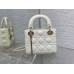 Lady Dior Mini Bag, 17, White Lambskin, Champagne Gold Hardware, Size: 17cm