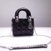 Lady Dior Mini 17cm, Three Blocks, Lambskin, Black, Silver Hardware