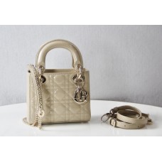 Lady Dior Mini 17cm, Three Blocks, Patent Leather, Light Yellow, Champagne Gold Hardware