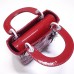 Lady Dior Mini 17cm, Three Blocks, Patent Leather, Red, Silver Hardware