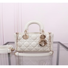 Dior Lady Dior D Joy 22cm lambskin white medium size gold