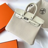 Hermes Hermès Birkin 25cm Touch Togo Calfskin Glossy Nile Crocodile Patch Ck10 Milk White Waxed Thread Silver Hardware Out of Stock Hand-Stitched