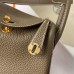 Hermes Hermès Mini Lindy 19cm Clemence Original Factory Leather Ck18 Elephant Grey Waxed Thread Gold Hardware Hand-Stitched