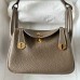 Hermes Hermès Mini Lindy 19cm Clemence Original Factory Leather Ck18 Elephant Grey Waxed Thread Gold Hardware Hand-Stitched