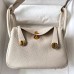 Hermes Hermès Mini Lindy 19cm Clemence Original Factory Top-Grade Cowhide Ck10 Milk White Waxed Thread Gold Hardware Hand-Stitched