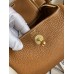 Hermes Hermès Mini Lindy 19cm Imported Taurillon Clemence Leather Gold Brown Gold Hardware Hand-Stitched