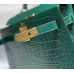 Hermes Hermès Kelly 28 Crocodile Skin Pattern Lambskin Inside Green Gold Hardware Hand-Stitched