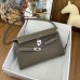 Hermes Hermès Kelly Elan 27 Goat Skin Dark Grey Silver Hardware Hand-Stitched