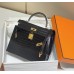 Hermes Hermès Kelly 28 Crocodile Skin Pattern Gold Hardware Black Hand-Stitched