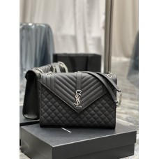 Yves Saint Laurent YSL Envelope Large 31 Black Silver Hardware Grained Leather Model: 487198 Size: 31×22×7.5cm