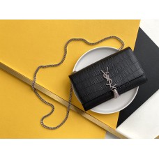 Yves Saint Laurent YSL Kate Crocodile Embossed Medium 24 Black Silver Hardware Model: 326078 Crocodile Embossed Size: 24x14.5x5.5cm